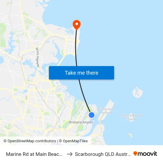 Marine Rd at Main Beach Rd to Scarborough QLD Australia map