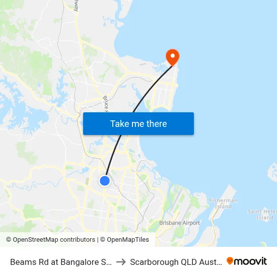 Beams Rd at Bangalore Street to Scarborough QLD Australia map