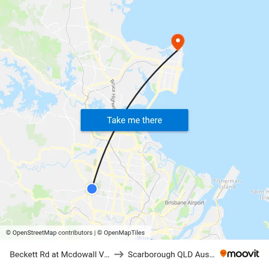 Beckett Rd at Mcdowall Village to Scarborough QLD Australia map