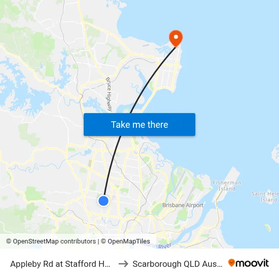 Appleby Rd at Stafford Heights to Scarborough QLD Australia map