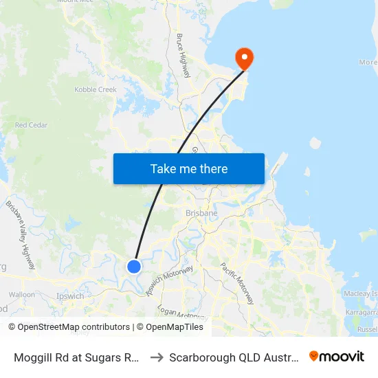 Moggill Rd at Sugars Road to Scarborough QLD Australia map