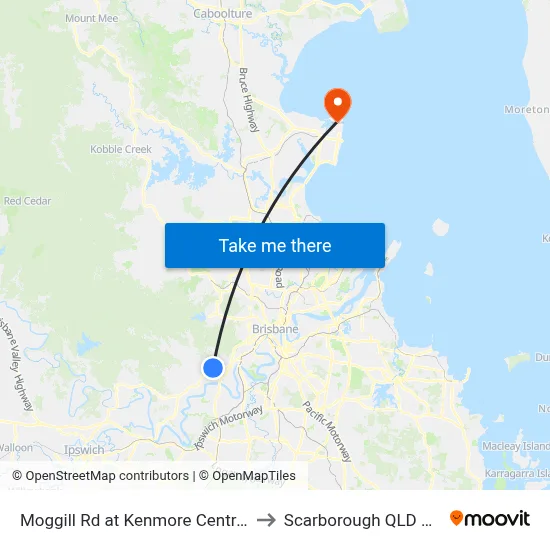Moggill Rd at Kenmore Central, Stop 37 to Scarborough QLD Australia map