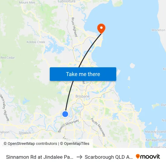 Sinnamon Rd at Jindalee Park 'N' Ride to Scarborough QLD Australia map