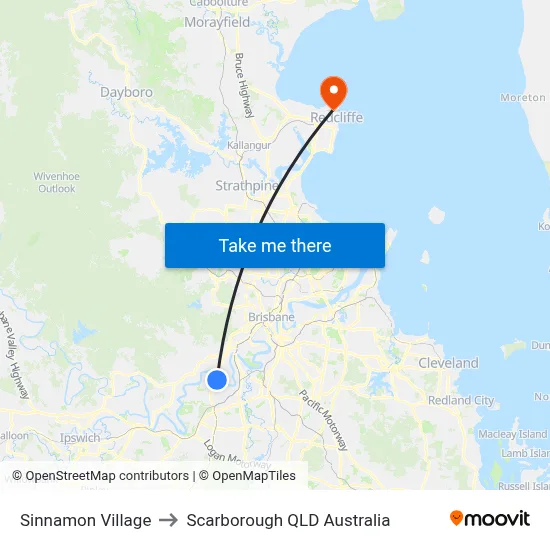 Sinnamon Village to Scarborough QLD Australia map