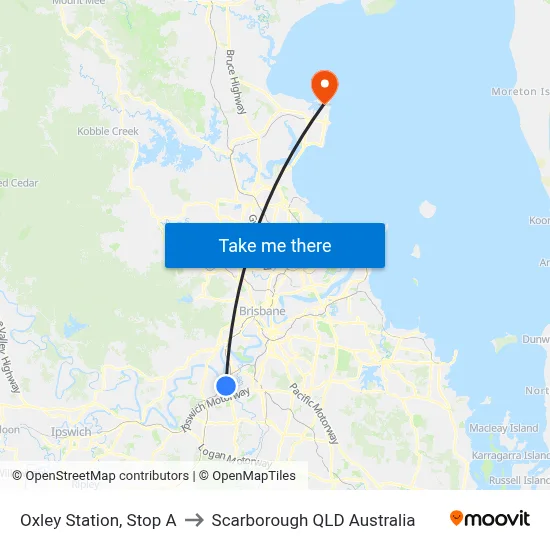 Oxley Station, Stop A to Scarborough QLD Australia map