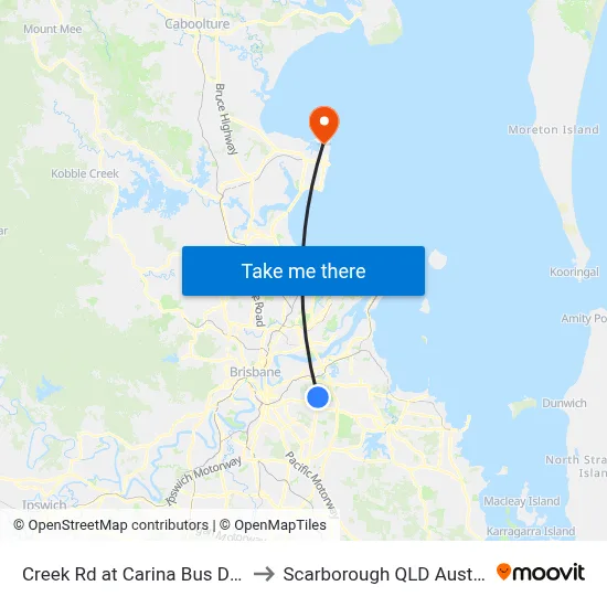 Creek Rd at Carina Bus Depot to Scarborough QLD Australia map