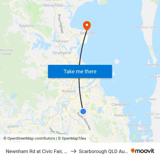 Newnham Rd at Civic Fair, Stop 73 to Scarborough QLD Australia map