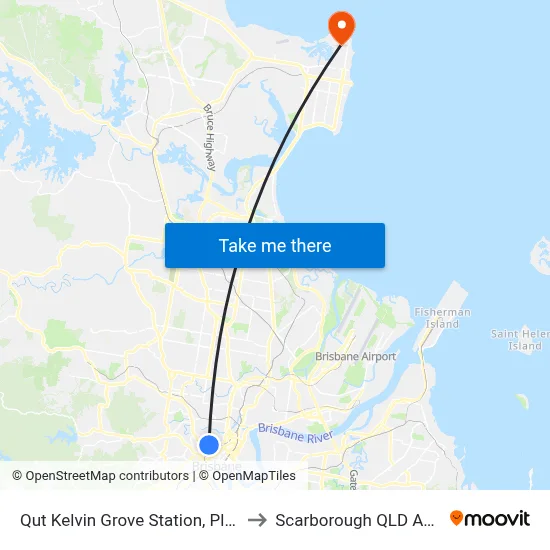Qut Kelvin Grove Station, Platform 2 to Scarborough QLD Australia map
