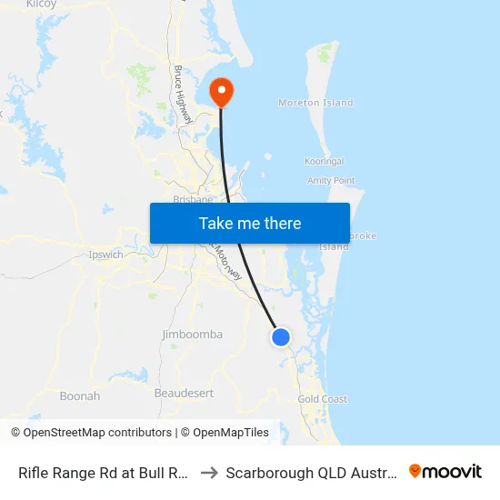 Rifle Range Rd at Bull Road to Scarborough QLD Australia map
