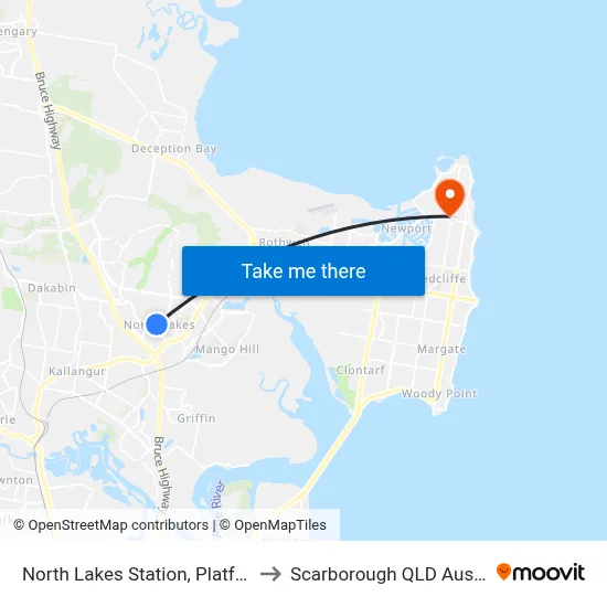 North Lakes Station, Platform 1 to Scarborough QLD Australia map