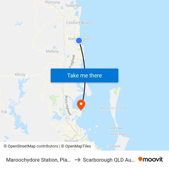 Maroochydore Station, Platform 1 to Scarborough QLD Australia map
