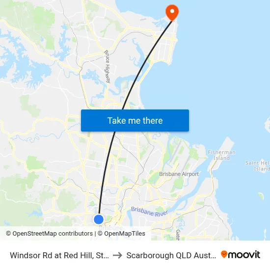 Windsor Rd at Red Hill, Stop 8 to Scarborough QLD Australia map