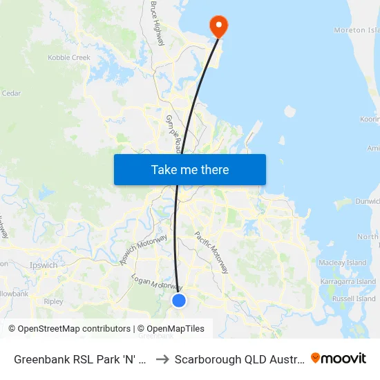 Greenbank RSL Park 'N' Ride to Scarborough QLD Australia map