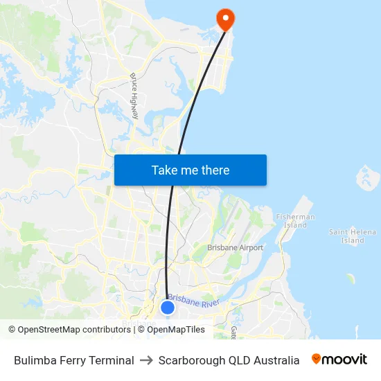 Bulimba Ferry Terminal to Scarborough QLD Australia map