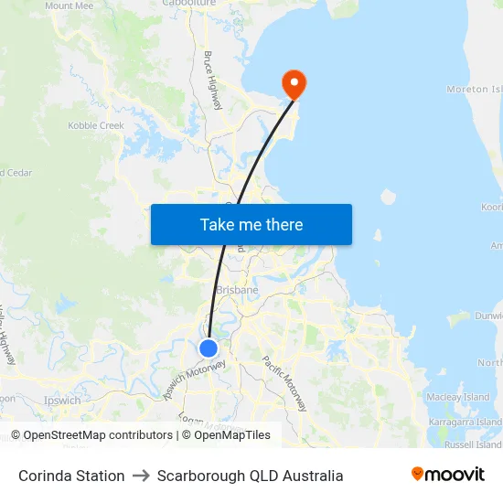 Corinda Station to Scarborough QLD Australia map