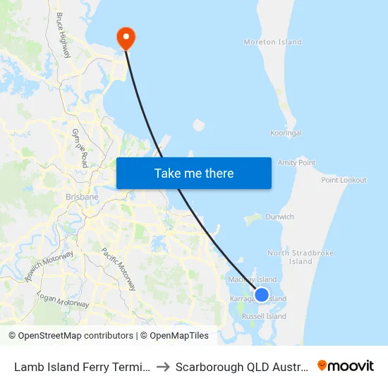 Lamb Island Ferry Terminal to Scarborough QLD Australia map