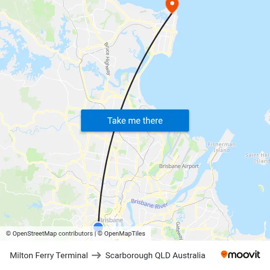 Milton Ferry Terminal to Scarborough QLD Australia map