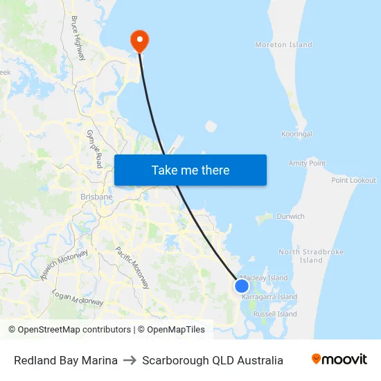 Redland Bay Marina to Scarborough QLD Australia map