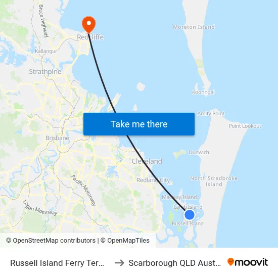 Russell Island Ferry Terminal to Scarborough QLD Australia map