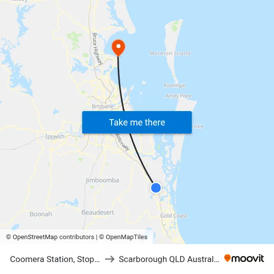 Coomera Station, Stop B to Scarborough QLD Australia map