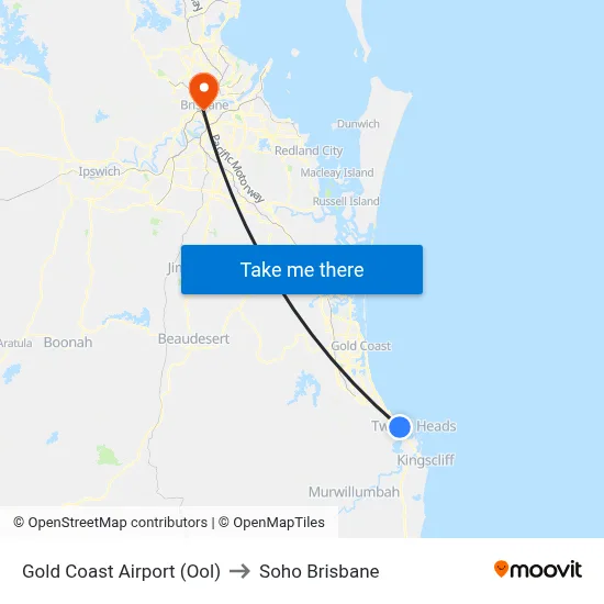 Gold Coast Airport (Ool) to Soho Brisbane map