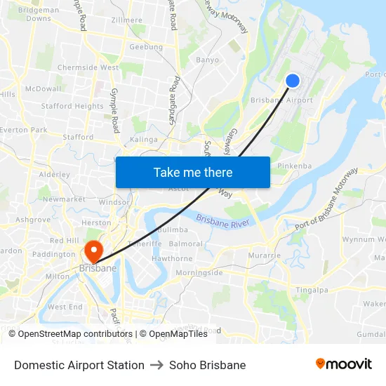Domestic Airport Station to Soho Brisbane map