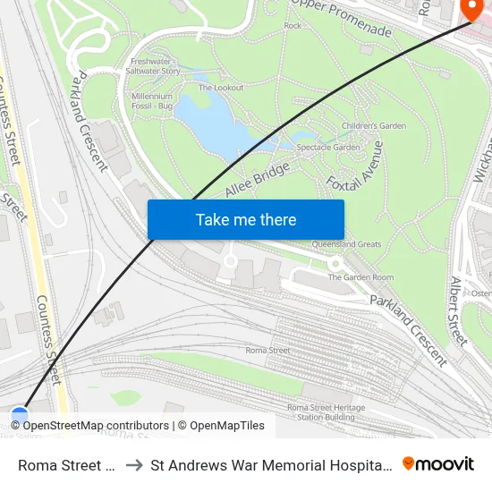 Roma Street Fire Station to St Andrews War Memorial Hospital Administration Building map