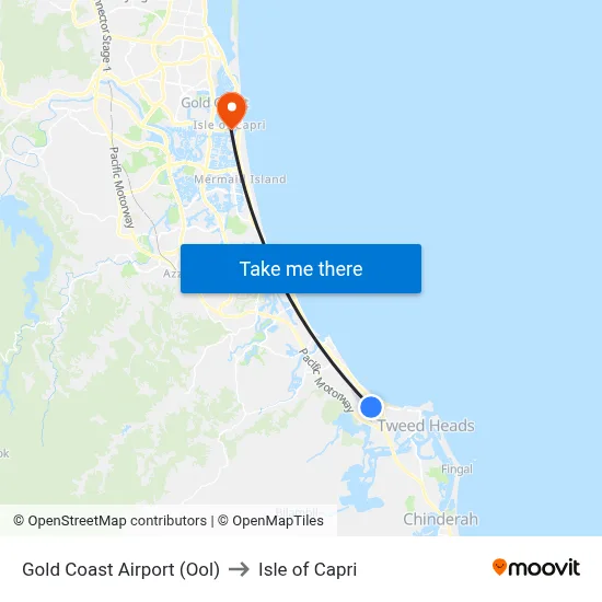 Gold Coast Airport (Ool) to Isle of Capri map