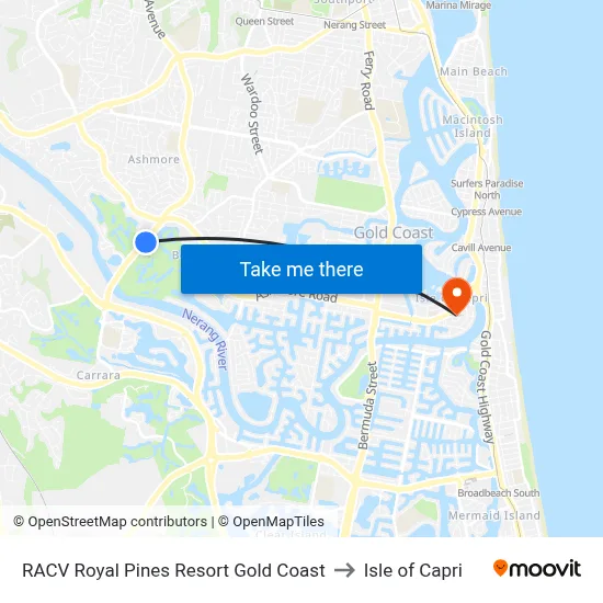 RACV Royal Pines Resort Gold Coast to Isle of Capri map