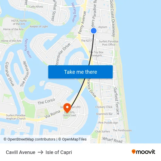 Cavill Avenue to Isle of Capri map