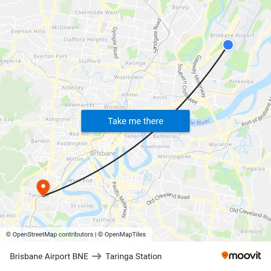 Brisbane Airport BNE to Taringa Station map