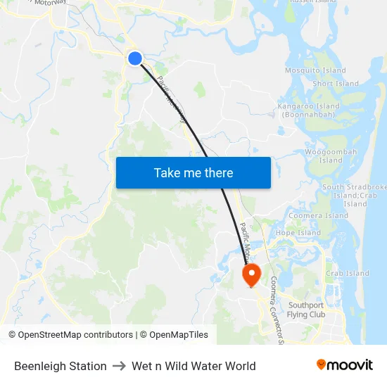 Beenleigh Station to Wet n Wild Water World map