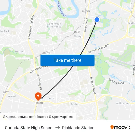 Corinda State High School to Richlands Station map