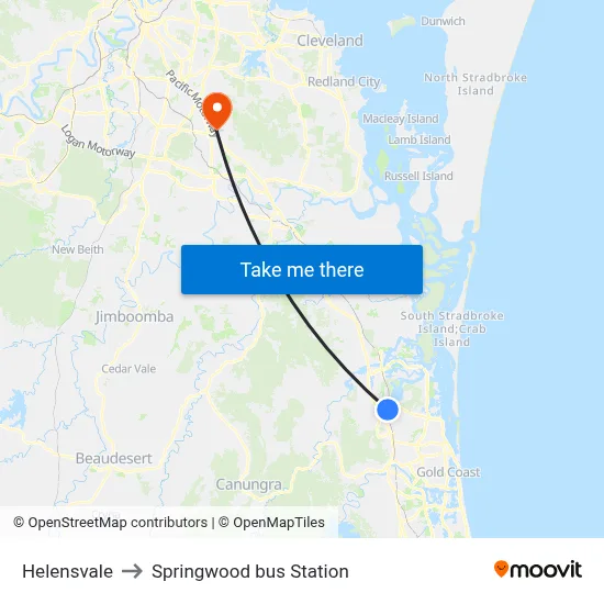 Helensvale to Springwood bus Station map