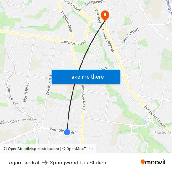 Logan Central to Springwood bus Station map