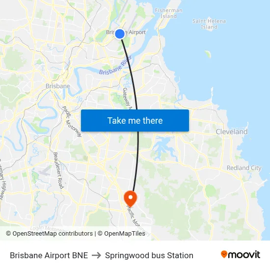 Brisbane Airport BNE to Springwood bus Station map