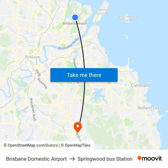 Brisbane Domestic Airport to Springwood bus Station map