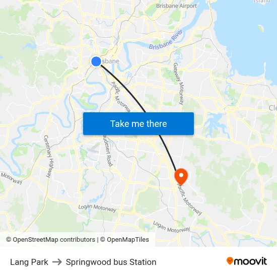 Lang Park to Springwood bus Station map