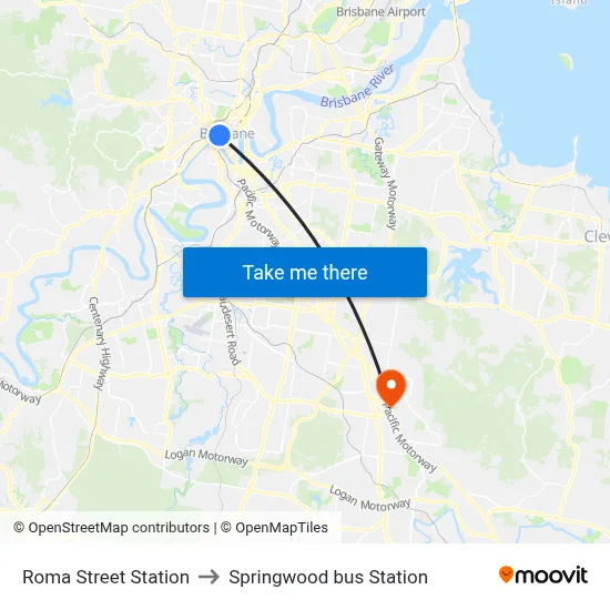 Roma Street Station to Springwood bus Station map