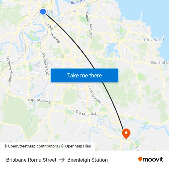 Brisbane Roma Street to Beenleigh Station map