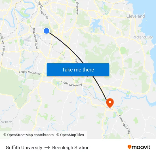 Griffith University to Beenleigh Station map