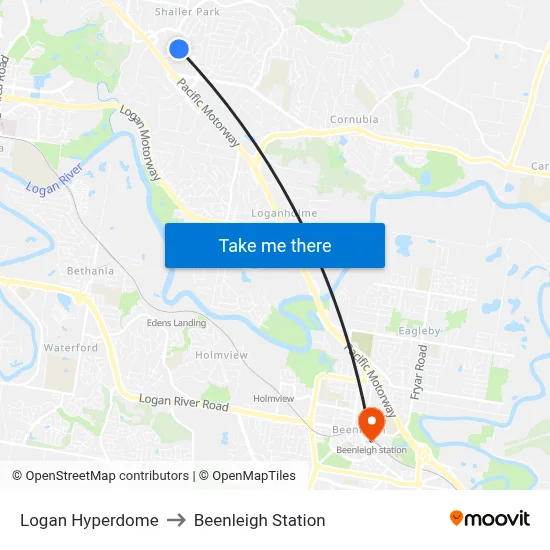 Logan Hyperdome to Beenleigh Station map