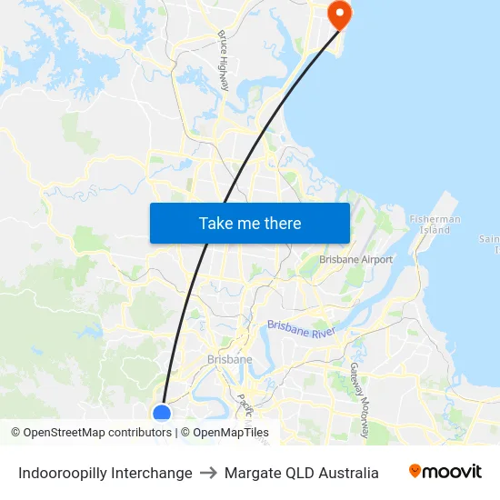 Indooroopilly Interchange to Margate QLD Australia map