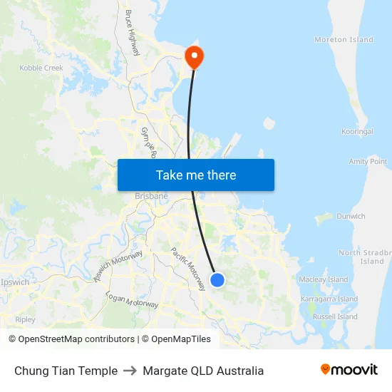 Chung Tian Temple to Margate QLD Australia map