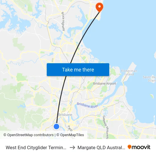 West End Cityglider Terminus to Margate QLD Australia map