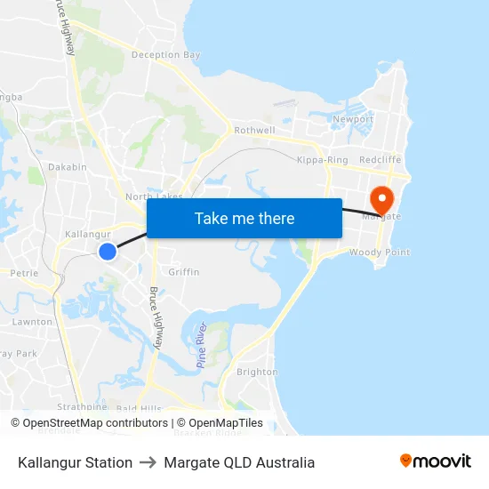 Kallangur Station to Margate QLD Australia map