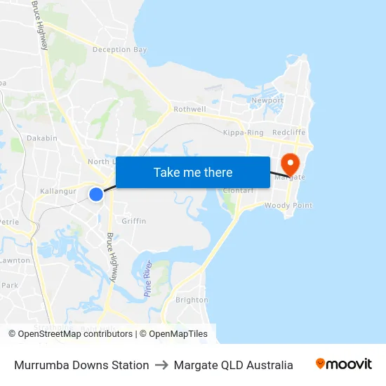 Murrumba Downs Station to Margate QLD Australia map