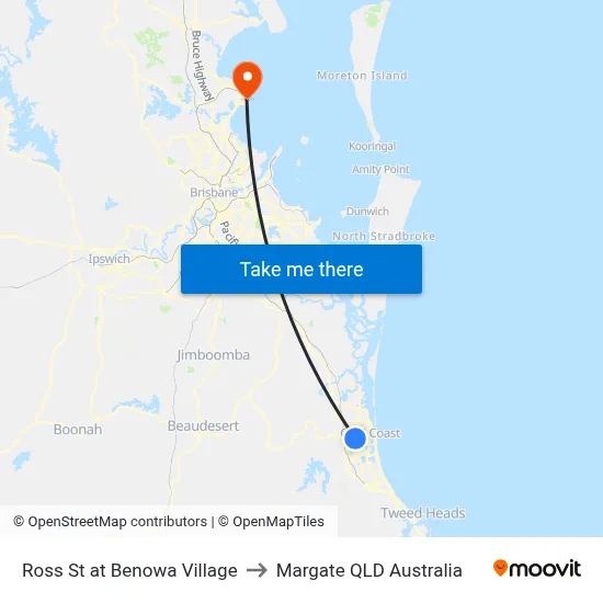 Ross St at Benowa Village to Margate QLD Australia map