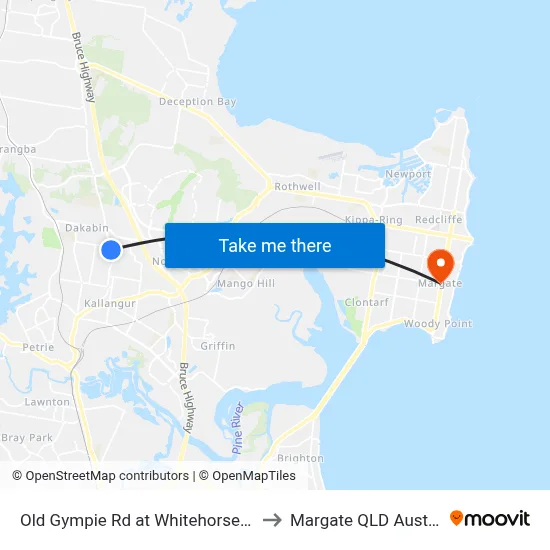 Old Gympie Rd at Whitehorse Road to Margate QLD Australia map
