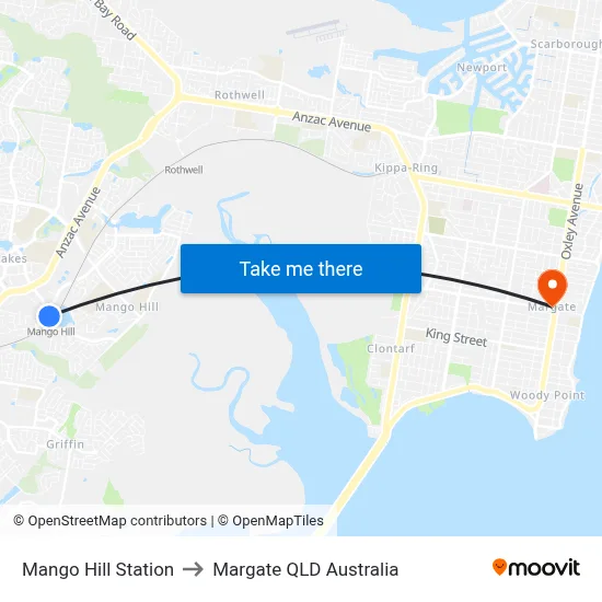 Mango Hill Station to Margate QLD Australia map